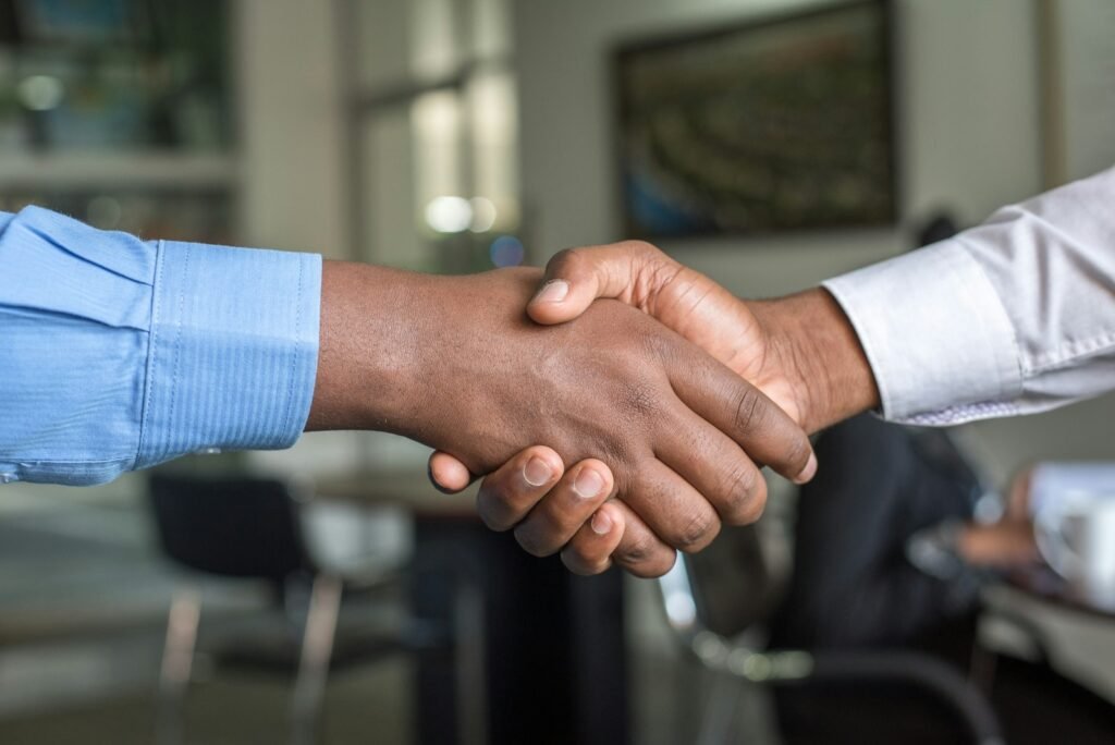 Business handshake after an agreement