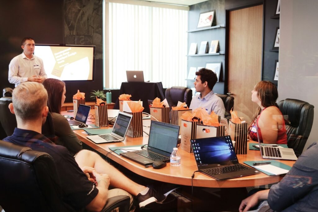 Client meeting around a conference table