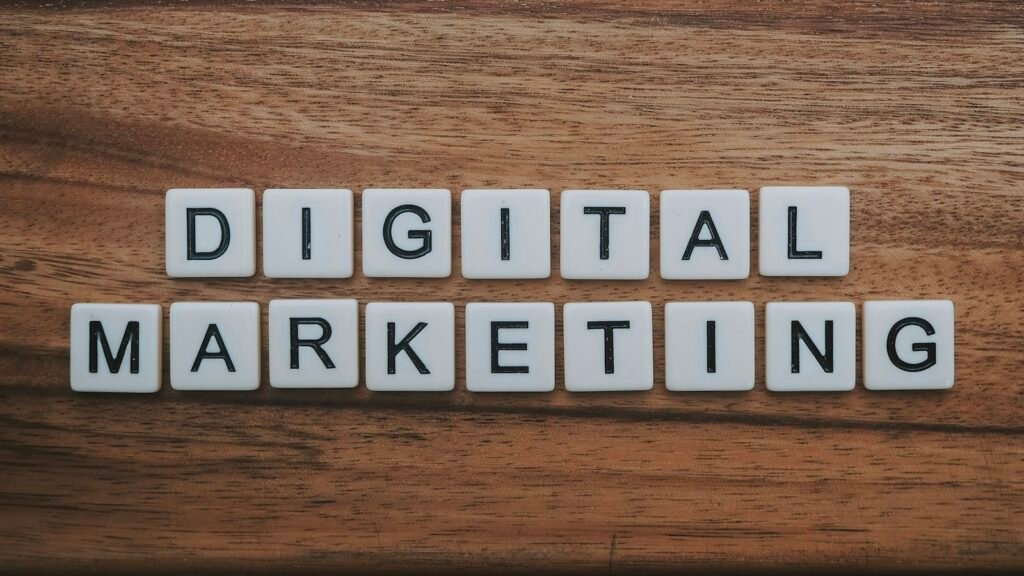 Letter tiles spelling digital marketing