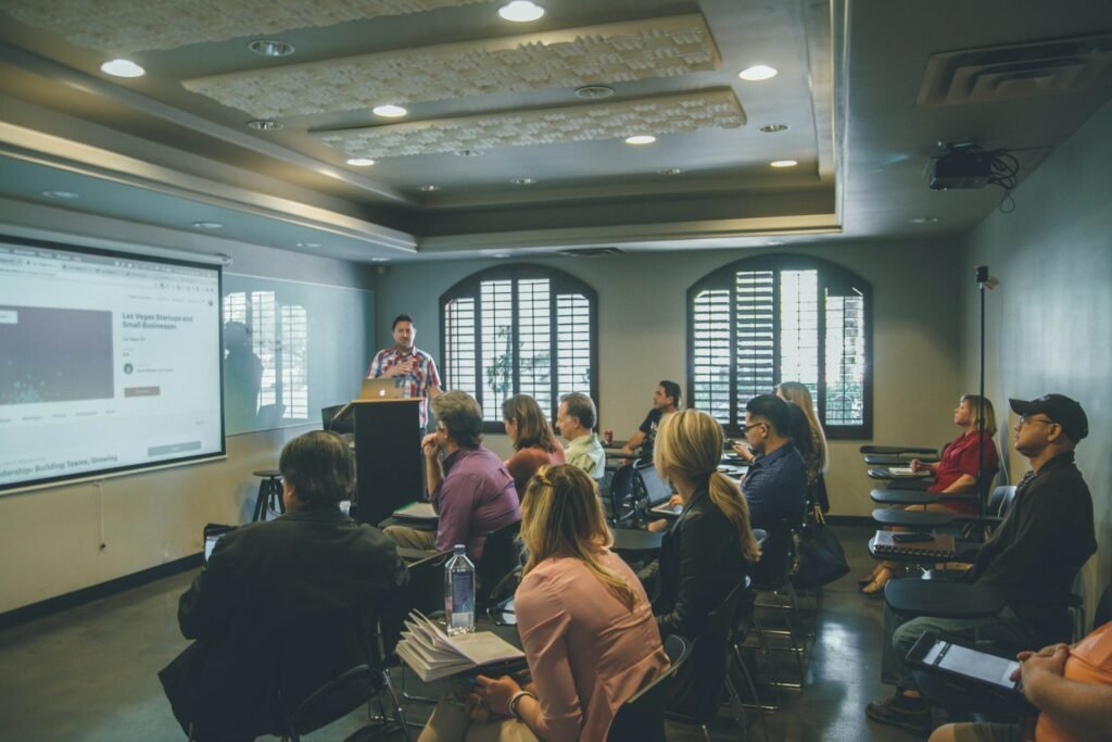 Students in a seminar classroom