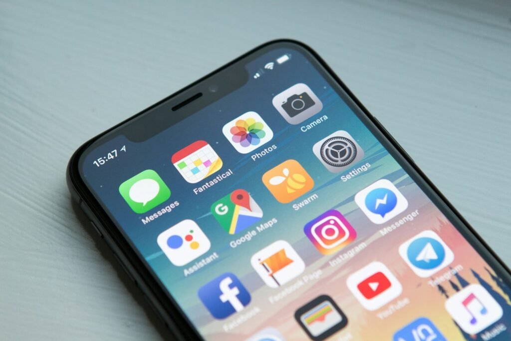 Smartphone home screen with apps