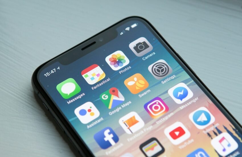 Smartphone home screen with apps