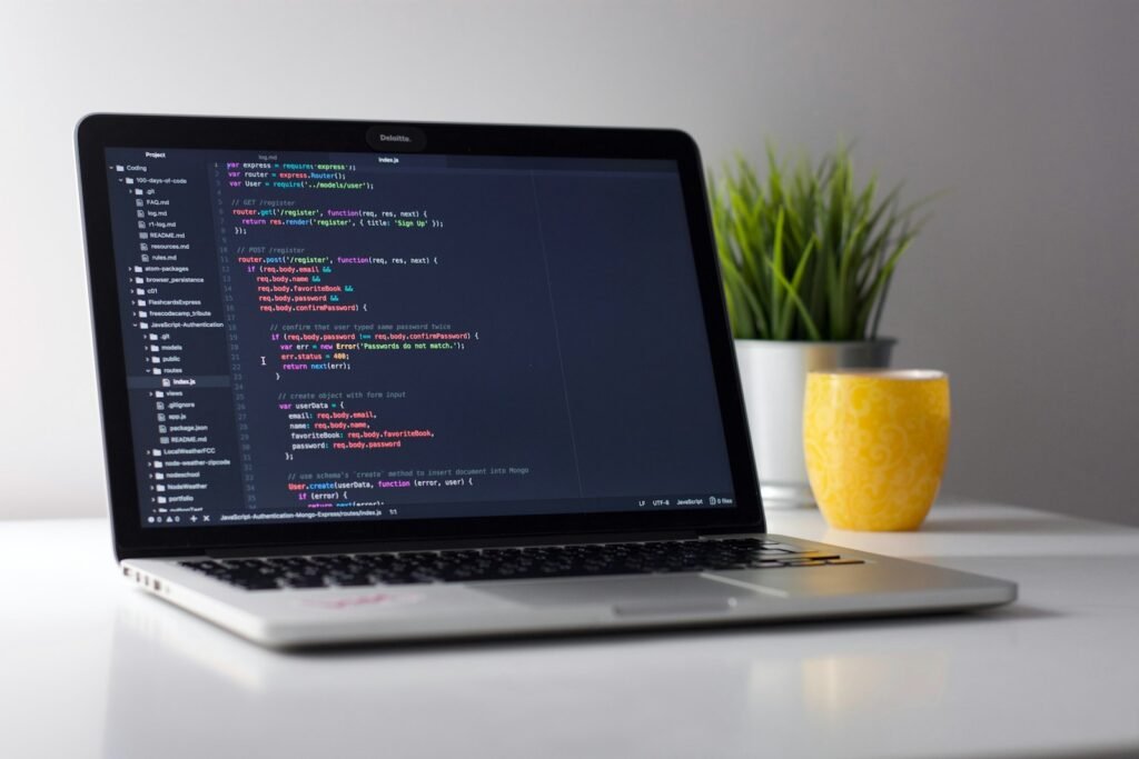 Website code on a laptop screen